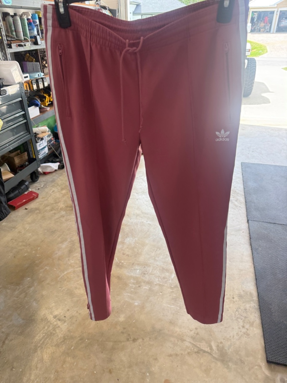 adidas Rose Pink Track Pants with White Side Stripes